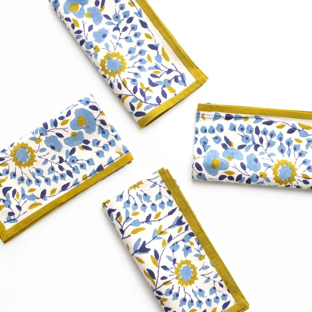 Starflower Blue & Ochre Napkin | Set of 4 - Image 2