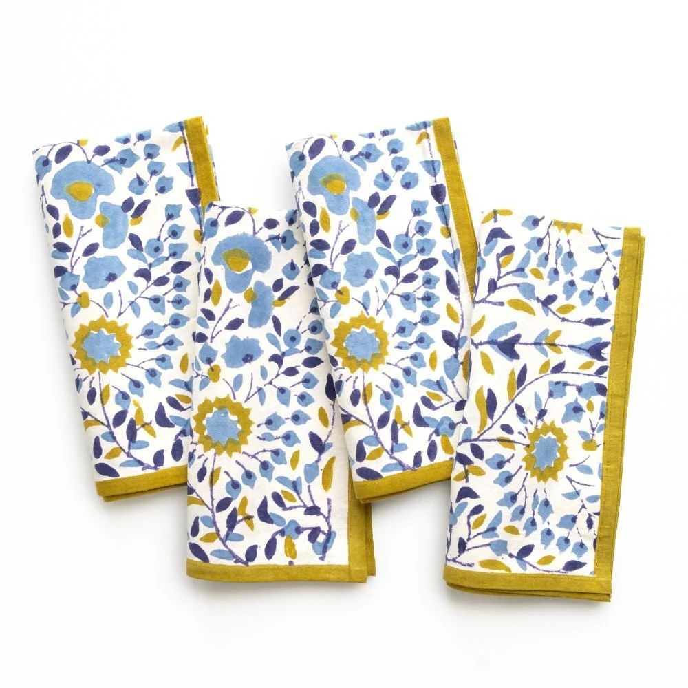 Starflower Blue & Ochre Napkin | Set of 4 - Image 4