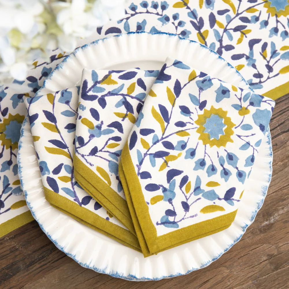Starflower Blue & Ochre Napkin | Set of 4 - Image 5