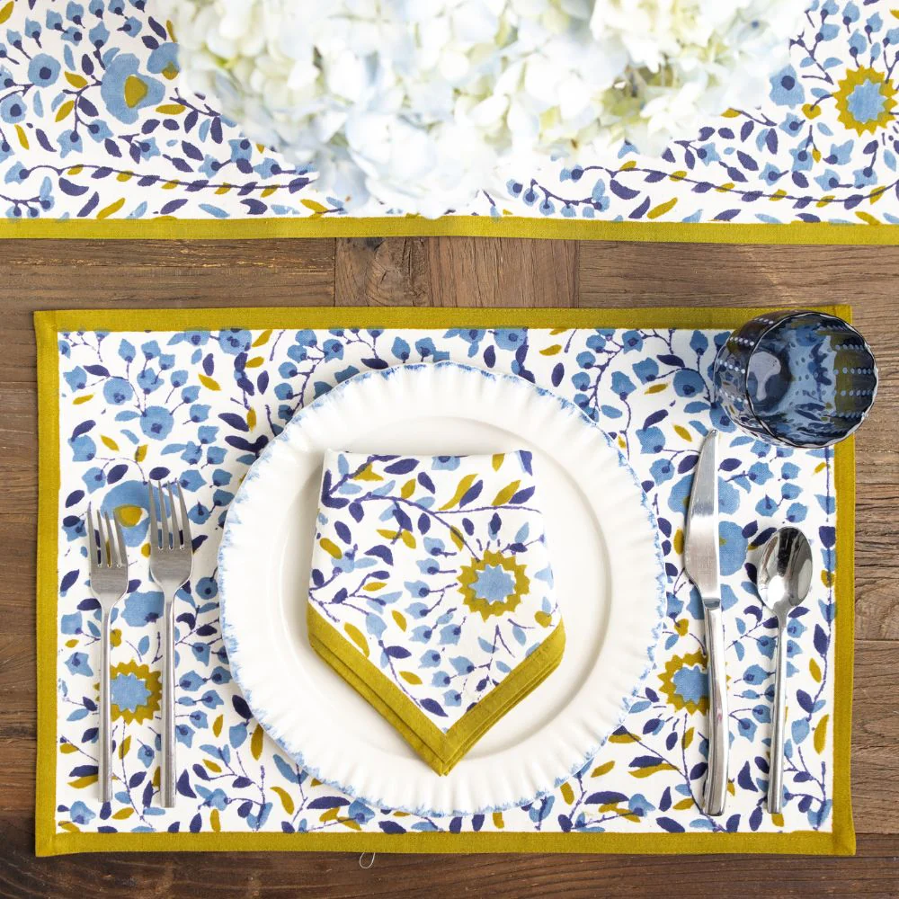 Starflower Blue & Ochre Placemat | Set of 4