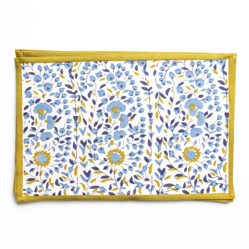 Starflower Blue & Ochre Placemat | Set of 4 - Image 2