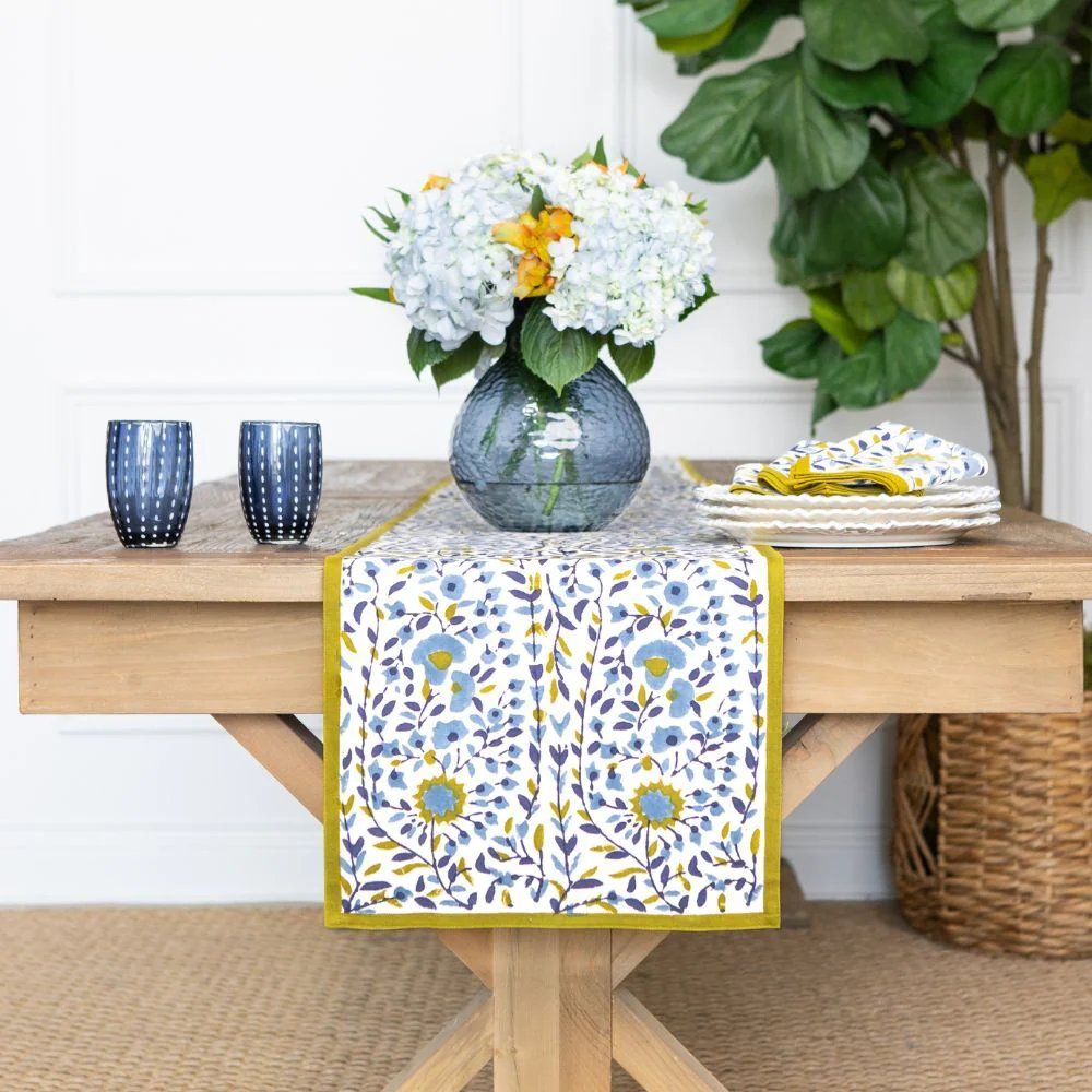 Starflower Blue & Ochre Table Runner