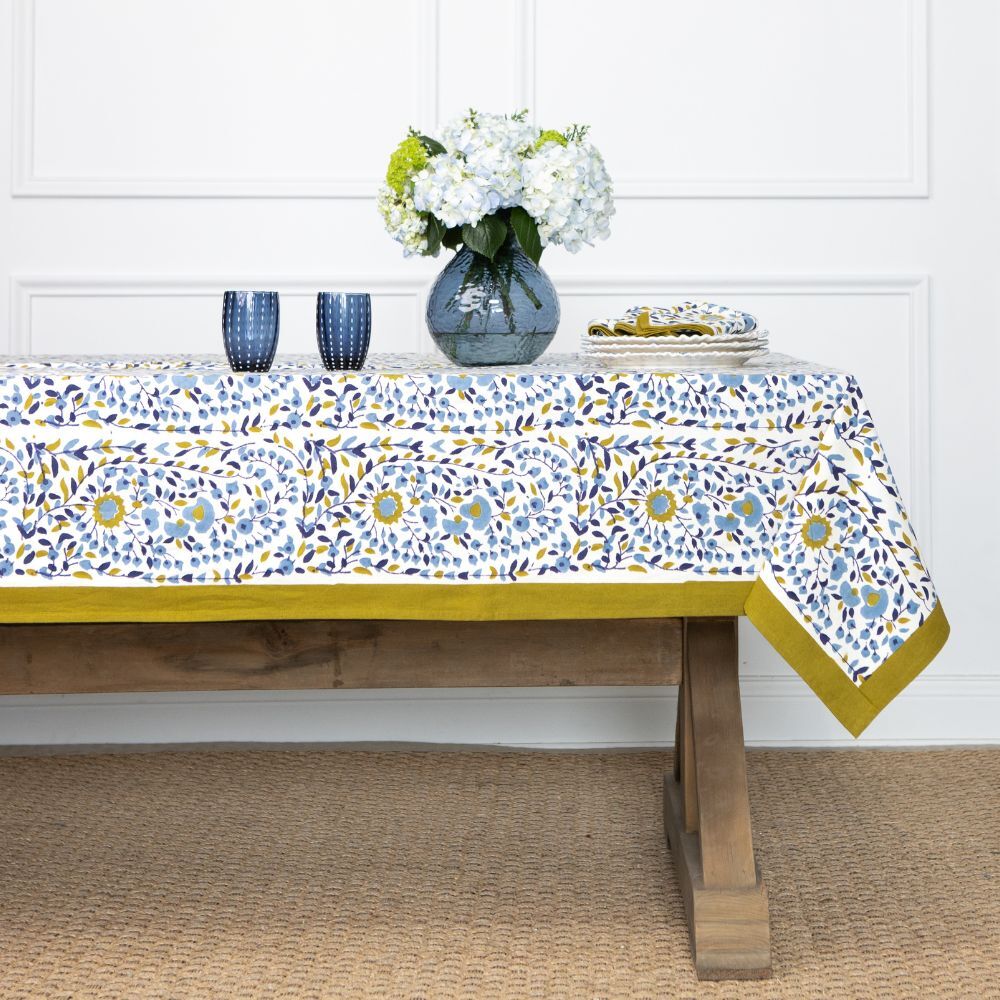 Starflower Blue & Ochre Tablecloth - Image 3