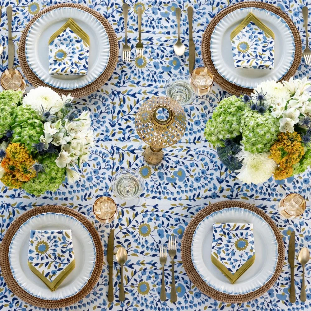 Starflower Blue & Ochre Tablecloth - Image 4