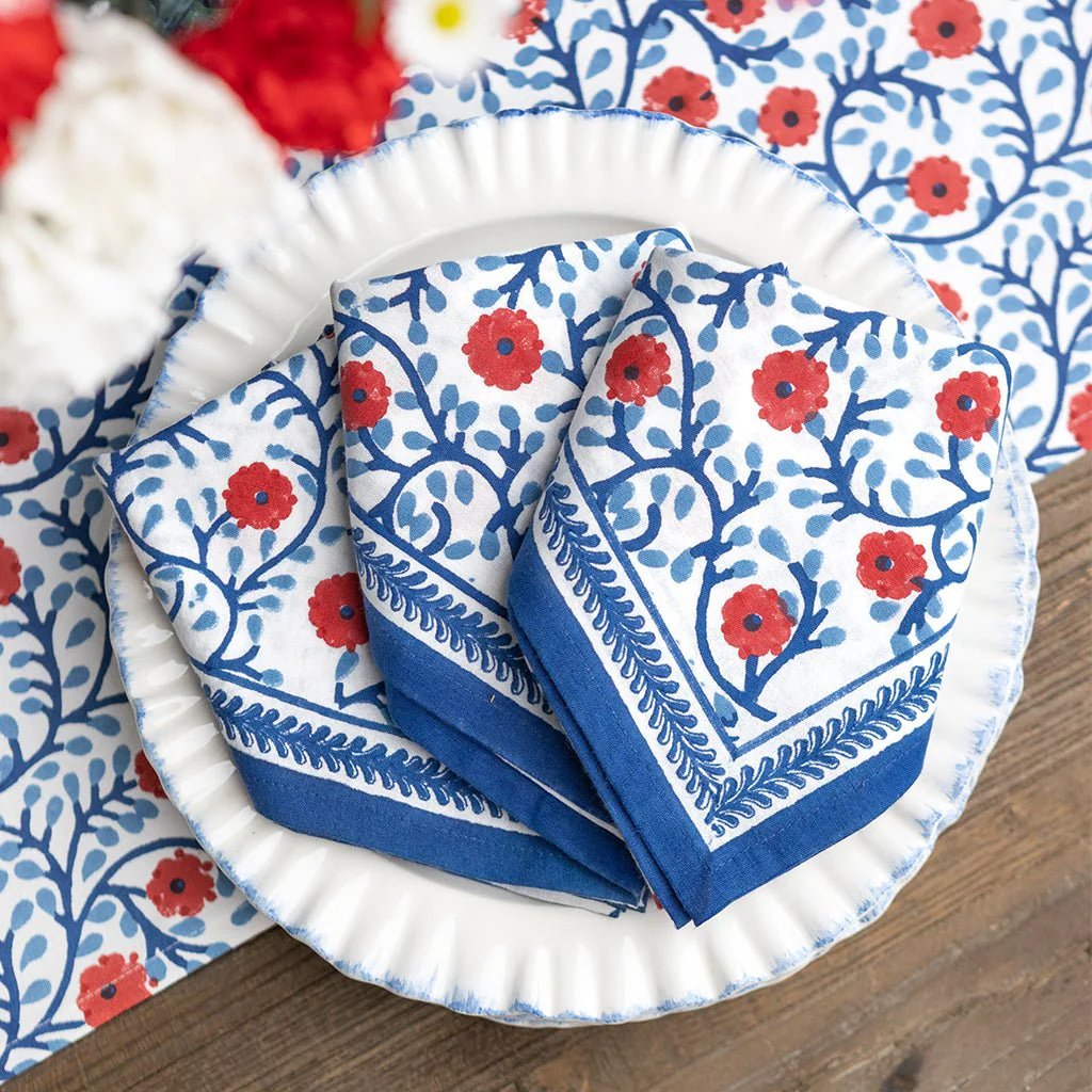 Stephanie Red & Blue Napkin | Set of 4 - Image 2