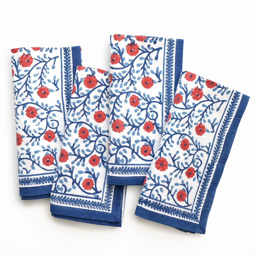 Stephanie Red & Blue Napkin | Set of 4 - Image 4
