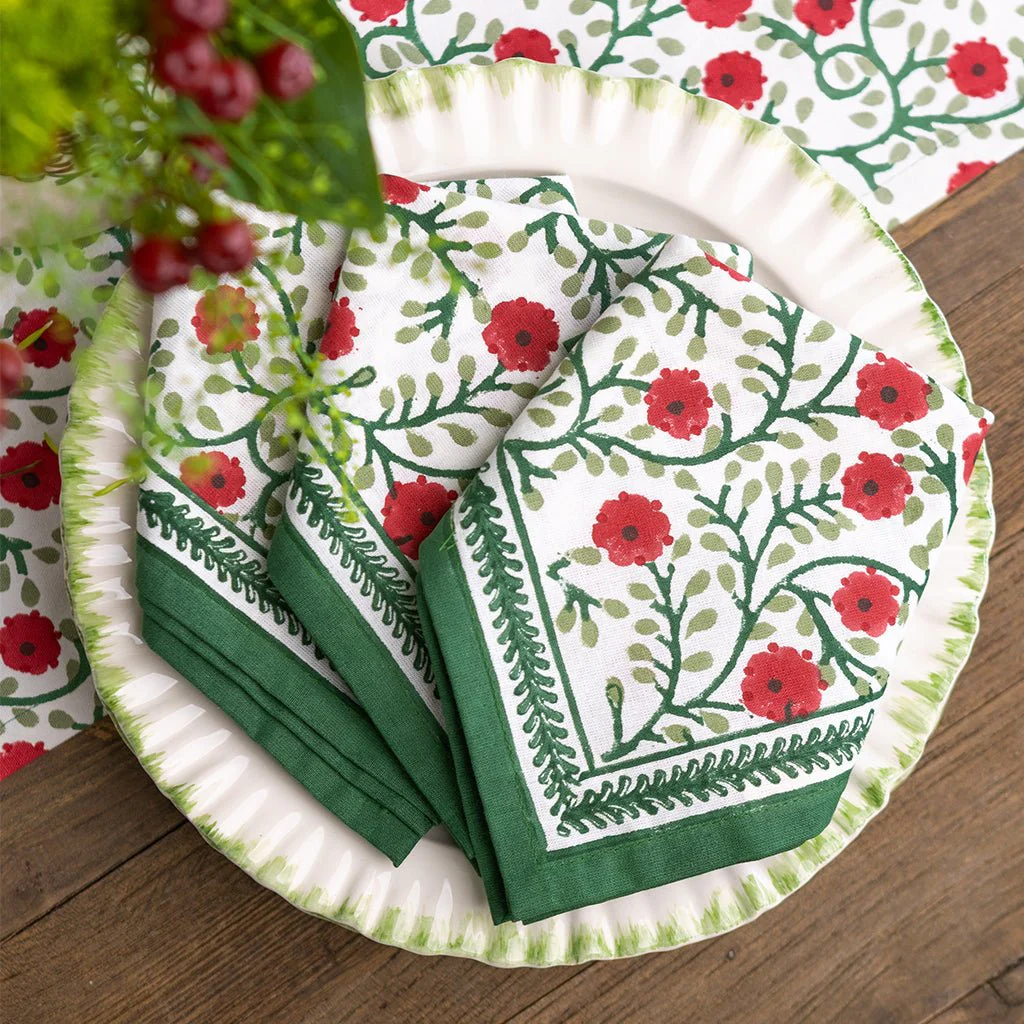 Stephanie Red & Green Napkin | Set of 4 - Image 4