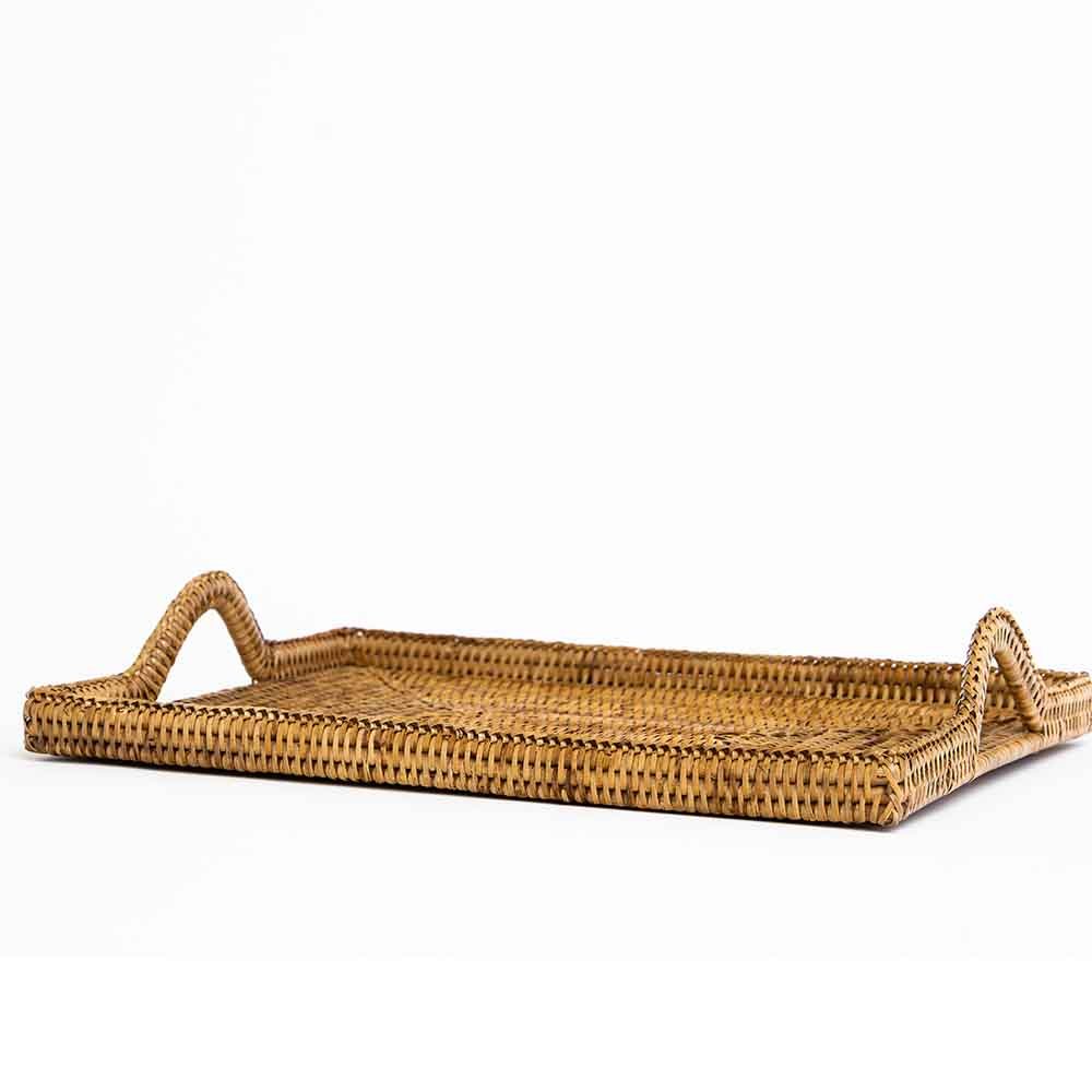 Woven Rattan Tray with Rainbow Handle - Image 3