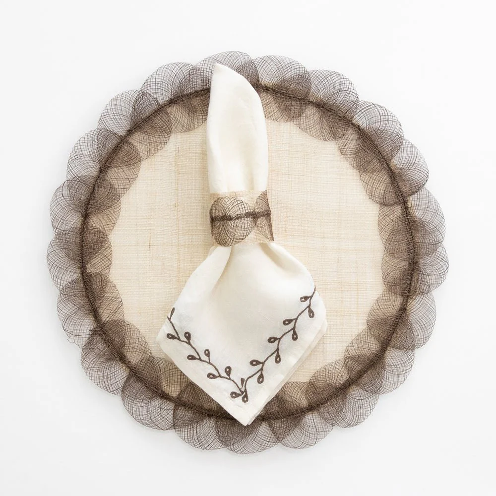 Twig & Bud Brown Embroidered Linen Napkin | Set of 4 - Image 3