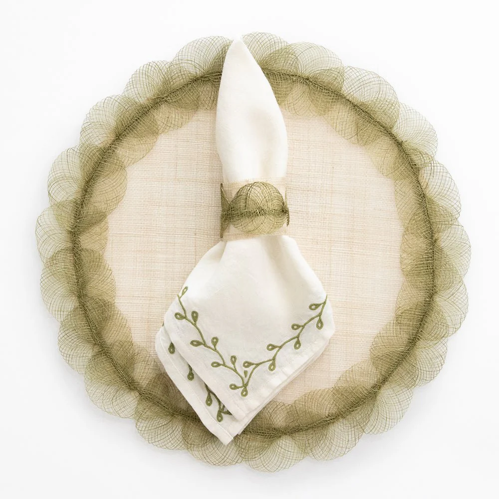 Twig & Bud Moss Embroidered Linen Napkin | Set of 4 - Image 5