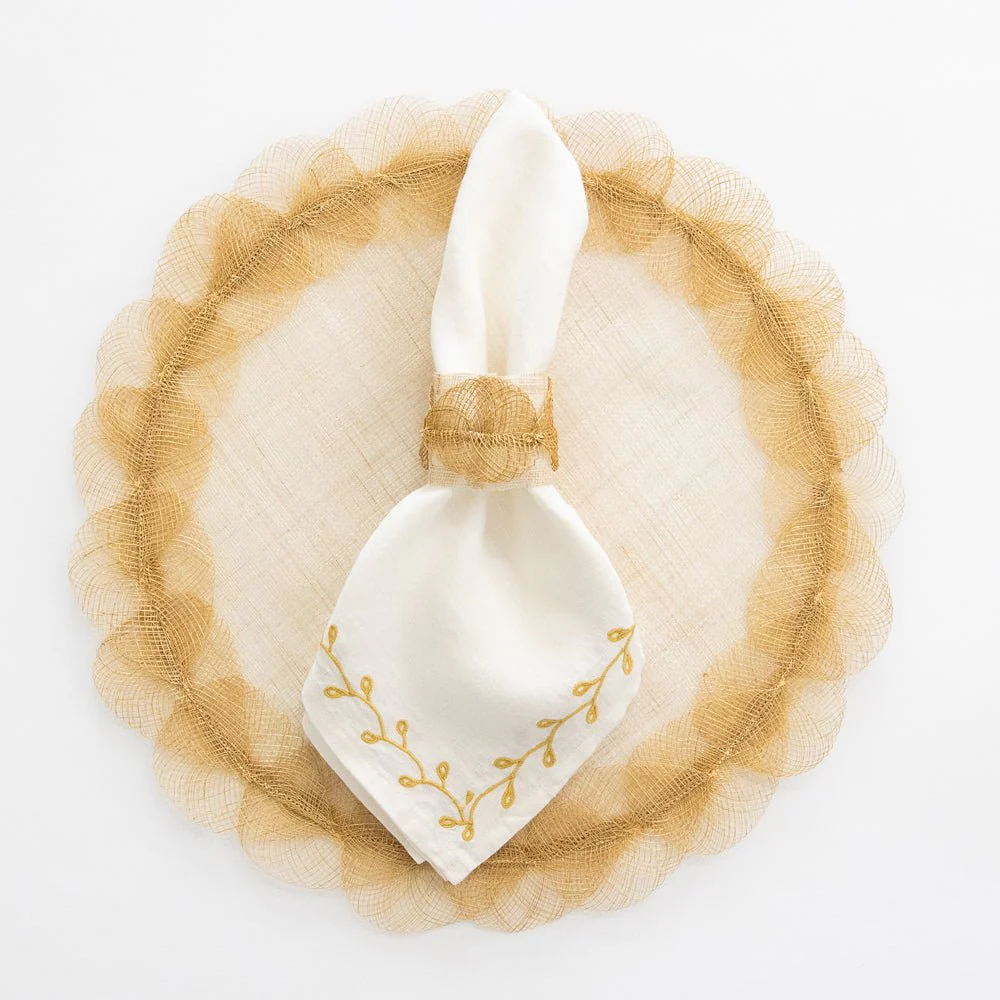 Twig & Bud Mustard Embroidered Linen Napkin | Set of 4 - Image 3