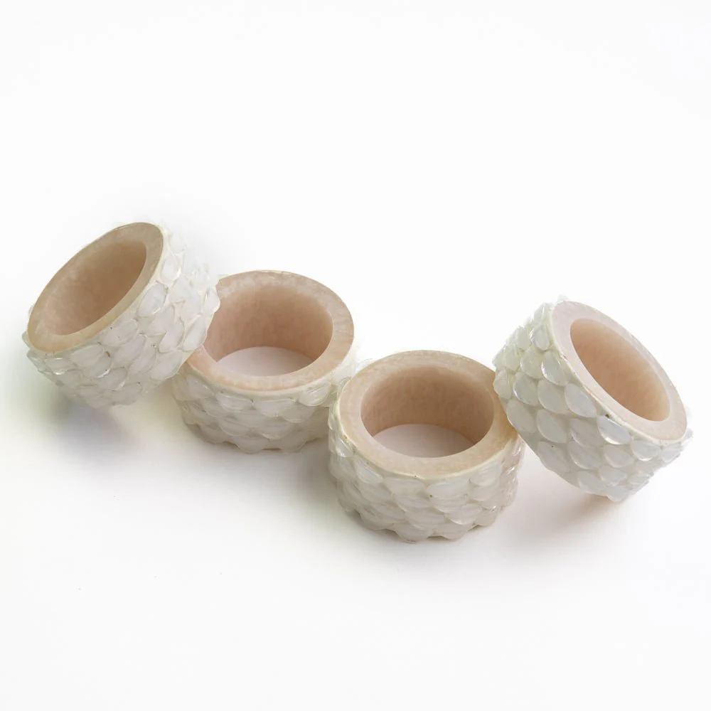 White Round Resin Beaded Napkin Ring | Set of 4 - Image 4