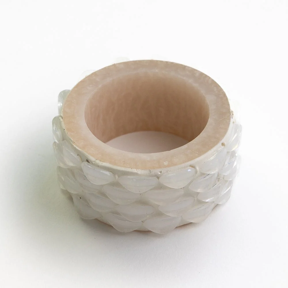White Round Resin Beaded Napkin Ring | Set of 4 - Image 5