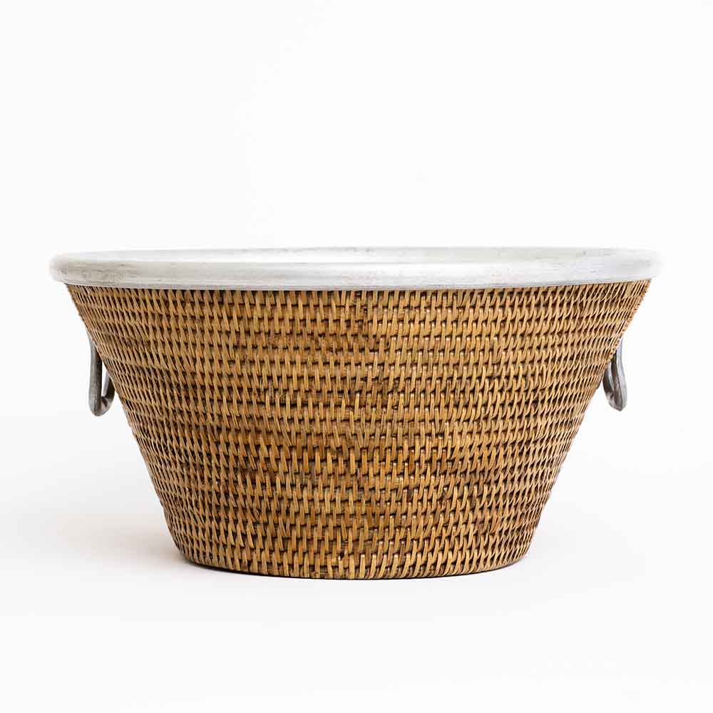 Woven Rattan and Aluminum Ice Bucket with Handles - Image 3