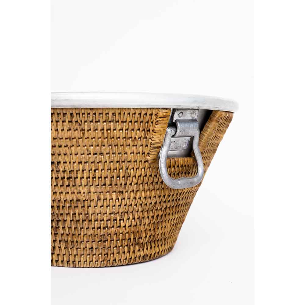 Woven Rattan and Aluminum Ice Bucket with Handles - Image 4