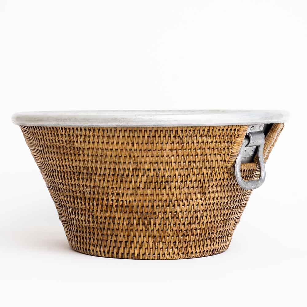 Woven Rattan and Aluminum Ice Bucket with Handles - Image 5